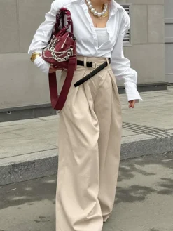 Sale Pleated Draped Baggy Pants Without Belt Wide Leg|Pants