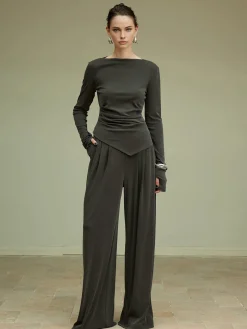Outlet Pleated Draped Jersey Pants Pants|Matching Sets