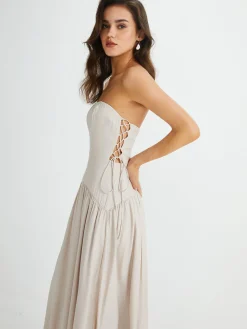Clearance Pleated Drawstring Pockets Long Dress Vacation Dresses|Summer Dresses