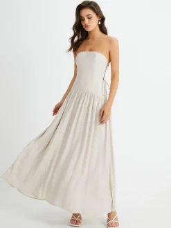 Clearance Pleated Drawstring Pockets Long Dress Vacation Dresses|Summer Dresses
