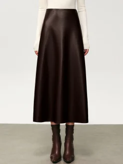 Clearance Pleated Faux Leather Midi Skirt Skirts|Bottoms