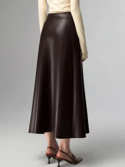 Clearance Pleated Faux Leather Midi Skirt Skirts|Bottoms