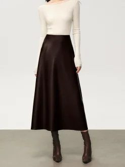 Clearance Pleated Faux Leather Midi Skirt Skirts|Bottoms