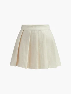Discount Pleated Front Button Zipper Strapless Skirt Set Skirt Sets|Long Sleeve Sets