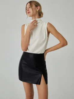 Sale Pleated High Neck Sleeveless Blouse Blouses & Shirts|Tops