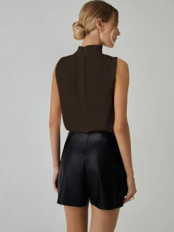 Sale Pleated High Neck Sleeveless Blouse Blouses & Shirts|Tops