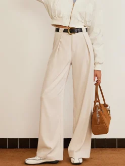 New Pleated High-Waist Belted Pants Pants|Bottoms