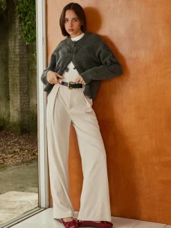 New Pleated High-Waist Belted Pants Pants|Bottoms