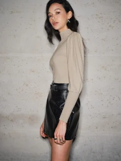 Pleated Lantern Sleeve Slim Sweater Sweater Tops|Sweaters & Cardigans