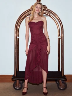 Discount Pleated Mesh Panel Cami Dress Casual Dresses|Cocktail & Party Dresses