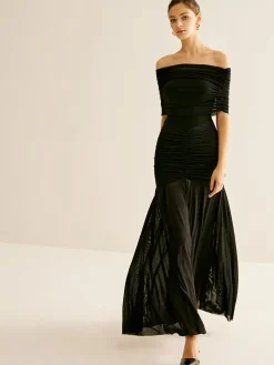 Hot Pleated Mesh Tube Dress With Shawl Black Dresses|Cocktail & Party Dresses