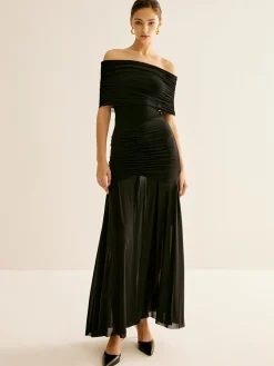 Hot Pleated Mesh Tube Dress With Shawl Black Dresses|Cocktail & Party Dresses