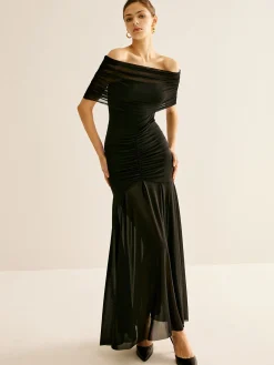 Hot Pleated Mesh Tube Dress With Shawl Black Dresses|Cocktail & Party Dresses