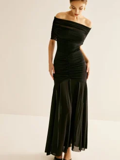 Hot Pleated Mesh Tube Dress With Shawl Black Dresses|Cocktail & Party Dresses