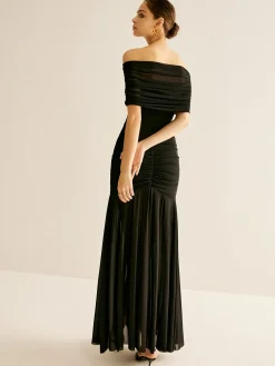 Hot Pleated Mesh Tube Dress With Shawl Black Dresses|Cocktail & Party Dresses