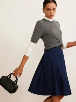 Hot Pleated Midi Skirt With Belt Skirts|Bottoms
