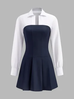 Pleated Panel Polo Dress Casual Dresses|Work Dresses