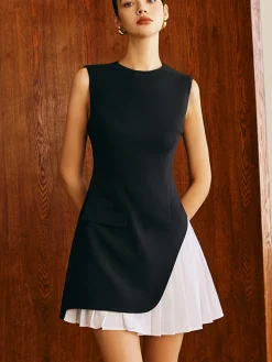 Sale Pleated Panel Tank Dress White Dresses|Casual Dresses