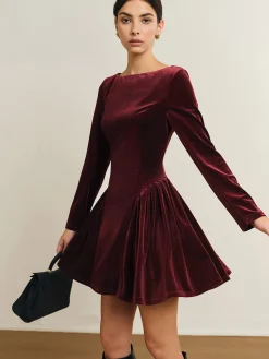 New Pleated Panel Velvet Dress Casual Dresses|Work Dresses