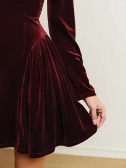 New Pleated Panel Velvet Dress Casual Dresses|Work Dresses