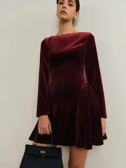 New Pleated Panel Velvet Dress Casual Dresses|Work Dresses