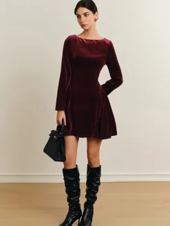 New Pleated Panel Velvet Dress Casual Dresses|Work Dresses