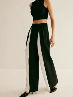 Pleated Patchwork Wide-Leg Pants Pants|Bottoms