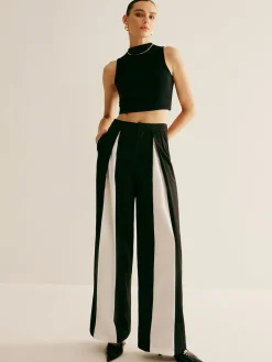 Pleated Patchwork Wide-Leg Pants Pants|Bottoms
