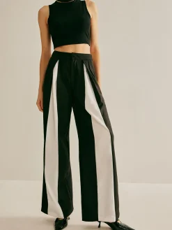 Pleated Patchwork Wide-Leg Pants Pants|Bottoms