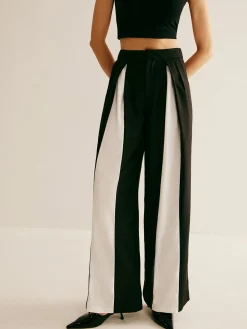 Pleated Patchwork Wide-Leg Pants Pants|Bottoms
