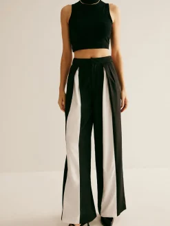 Pleated Patchwork Wide-Leg Pants Pants|Bottoms