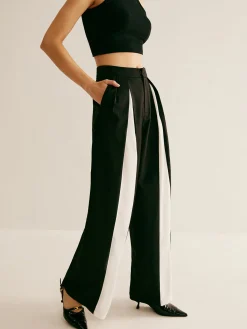 Pleated Patchwork Wide-Leg Pants Pants|Bottoms