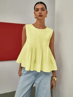 Outlet Pleated Peplum Sleeveless Blouse Blouses & Shirts|Tops