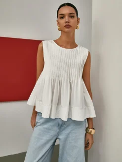 Discount Pleated Peplum Sleeveless Blouse Blouses & Shirts|Tops