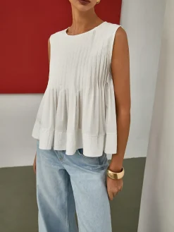 Discount Pleated Peplum Sleeveless Blouse Blouses & Shirts|Tops