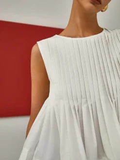 Discount Pleated Peplum Sleeveless Blouse Blouses & Shirts|Tops