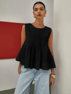Discount Pleated Peplum Sleeveless Blouse Blouses & Shirts|Tops