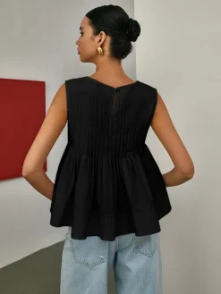 Discount Pleated Peplum Sleeveless Blouse Blouses & Shirts|Tops