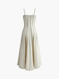 Discount Pleated Piping Flowy Cami Dress White Dresses|Casual Dresses