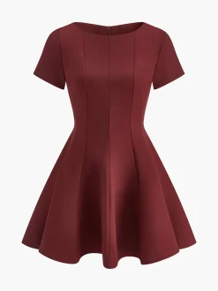 Sale Pleated Piping Short Sleeve Dress Dresses