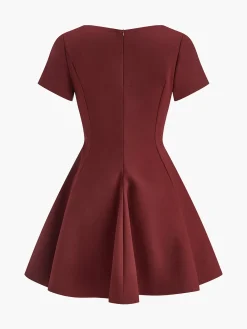 Sale Pleated Piping Short Sleeve Dress Dresses