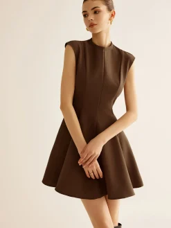 New Pleated Piping Zipper Tank Dress Casual Dresses|Work Dresses