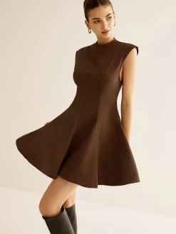 New Pleated Piping Zipper Tank Dress Casual Dresses|Work Dresses