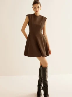 New Pleated Piping Zipper Tank Dress Casual Dresses|Work Dresses