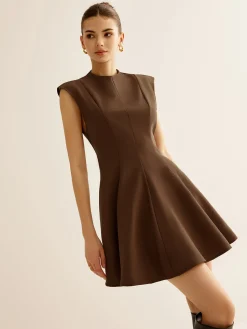 New Pleated Piping Zipper Tank Dress Casual Dresses|Work Dresses