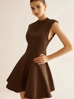 New Pleated Piping Zipper Tank Dress Casual Dresses|Work Dresses