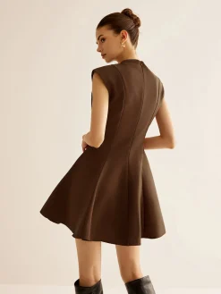 New Pleated Piping Zipper Tank Dress Casual Dresses|Work Dresses