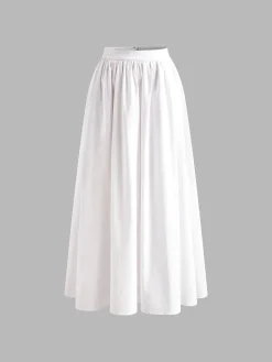 Clearance Pleated Plain Maxi Skirt Skirts|Bottoms
