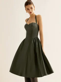 New Pleated PU Leather Cami Dress Dresses