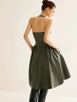New Pleated PU Leather Cami Dress Dresses